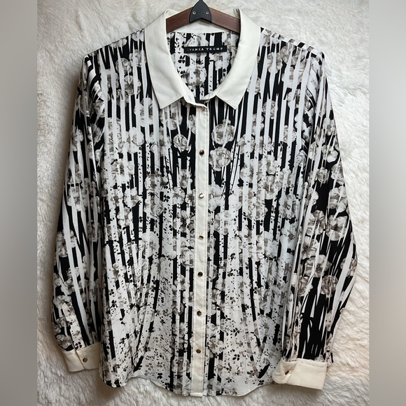 Ivanka Trump Black and White Floral Blouse Size L - Picture 4 of 11